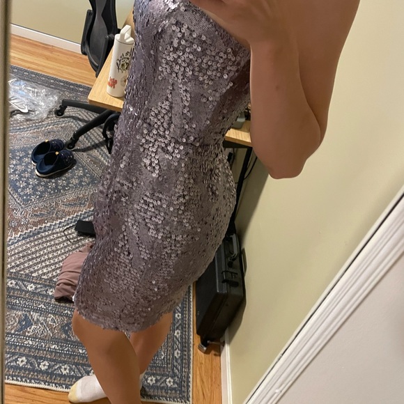 BCBG light lavender sparkly strapless mini dress - Picture 2 of 4